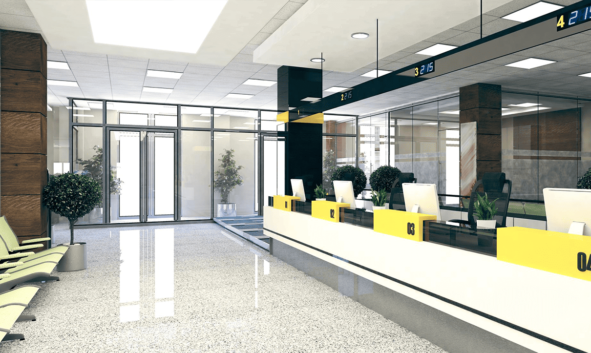 A bank with a clean environment
