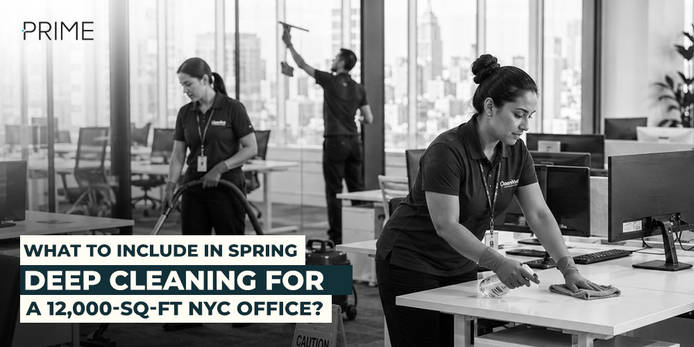 professional cleaners deep cleaning a 12000 sq ft office in NYC